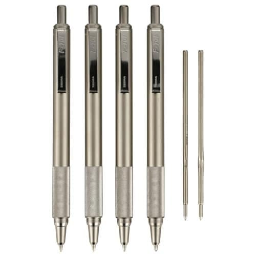 Zebra Pen F701 Ballpoint Black Ink Fine Point 08mm Pen Heavy Duty Durable Stainless Steel Barrel Knurled Grip Silent Retractable Plunger Ideal for Tactical Use 4Pack Plus 2 Refills 50113