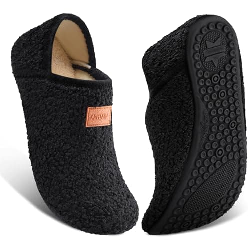 ATHMILE House Slippers for Women Men Indoor Barefoot Slippers Socks Furry Slip on House Shoes Cozy Comfy for Home Bedroom Travel Yoga Women 5-6 Black