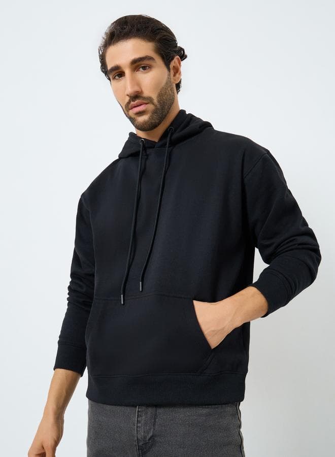 Men Black Relaxed Fit Fleece Hoodie