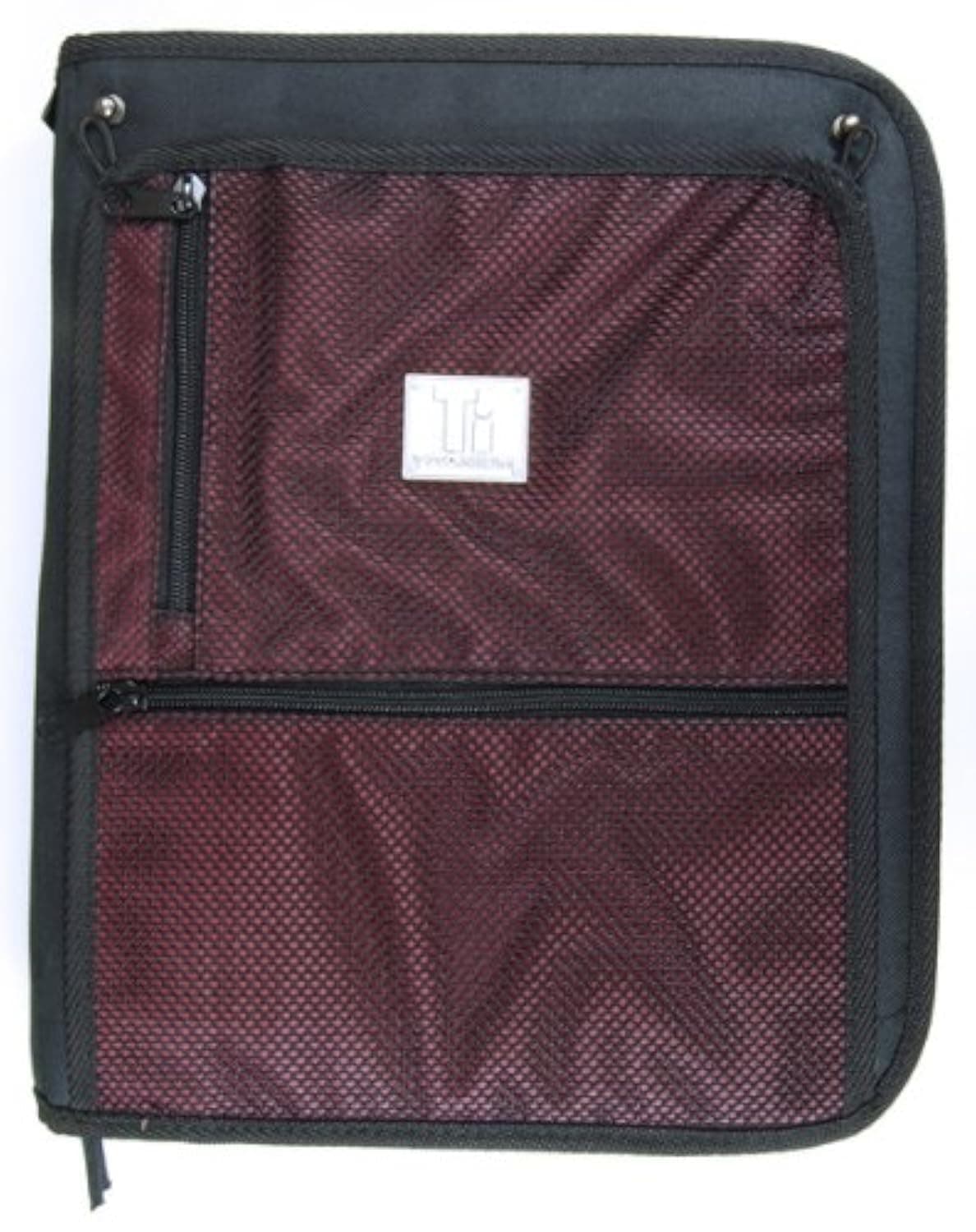 Top Flight Titanium Zipper Binder with 1.5 Inch Slant D-Rings, Foldout Pouch, CD Carrier and Interior File Pocket, 13.5 x 11 Inches, 1 Binder, Black/Red (4511491)