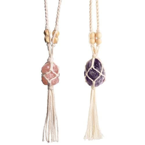 VNVETYTO 2PCS Healing Crystals Feng Shui Hanging Ornament Car Ornament Meditation Hanging Ornament Window Ornament for Home Decor (Amethyst+Rose Quartz)