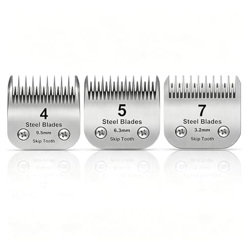 754 Skip tooth Detachable Pet Dog Grooming Steel Blades SetCompatible with AndisOster A5Wahl KM10 Series ClippersCut Length 1832mm to 3895mm3 Pack