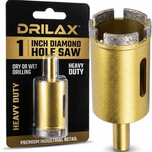 Drilax 1" Diamond Masonry Drill Bit, Dry Core Hole Saw for Concrete, Brick & Stone, 2" Depth, 3/8" Shank for Standard Cordless Drills
