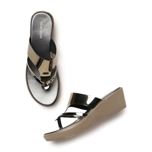Marc Loire Women Round Toe Wedge Heel Sandal for Casual Wear (Gun Metal, 4)