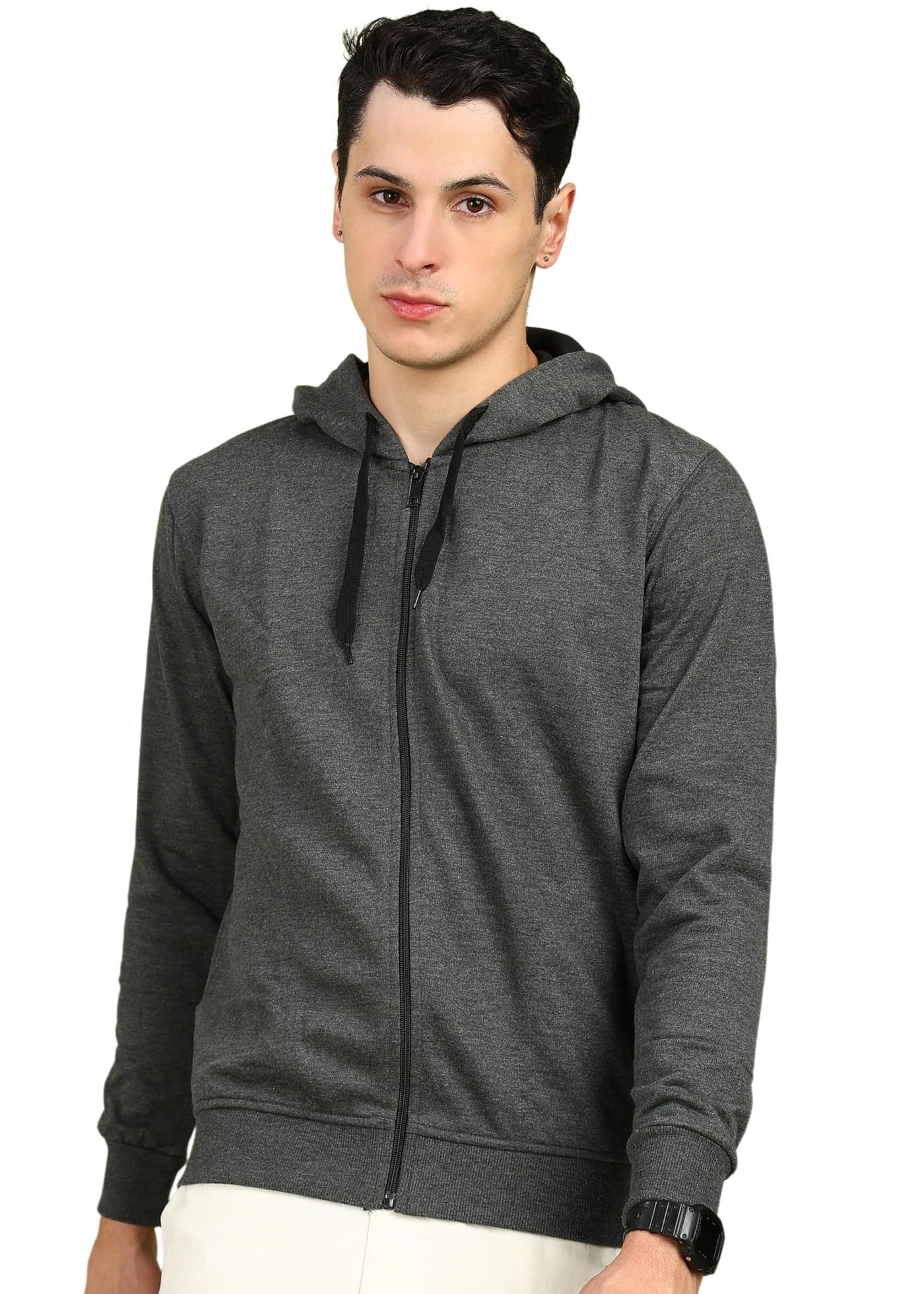 Alan Jones Clothing Men’s Solid Zipper Hooded Sweatshirt | Ribbed Hem, Lined Hood, Side Pockets, Durable Zip | Multiple Colors (Dark Grey_S)