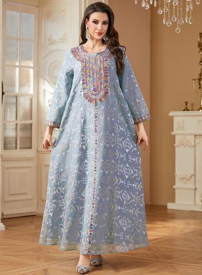 Women Textured Sequin Patch Detail Jalabiya