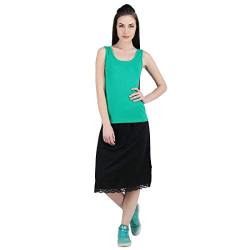 Splash Cotton Rich Regular Skirt Slip for Women - Knee Length Black
