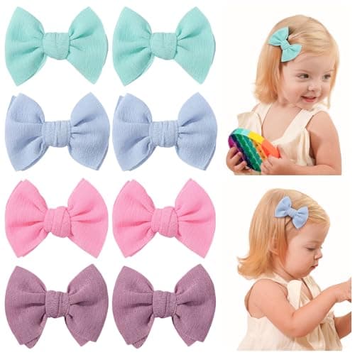 Choicbaby Baby Hair Clips 3 Fabric Girl Hair Bows Baby Barrettes Accessories with Alligator Clips for Toddlers Kids Infant8pcsGreen Blue Pink Purple