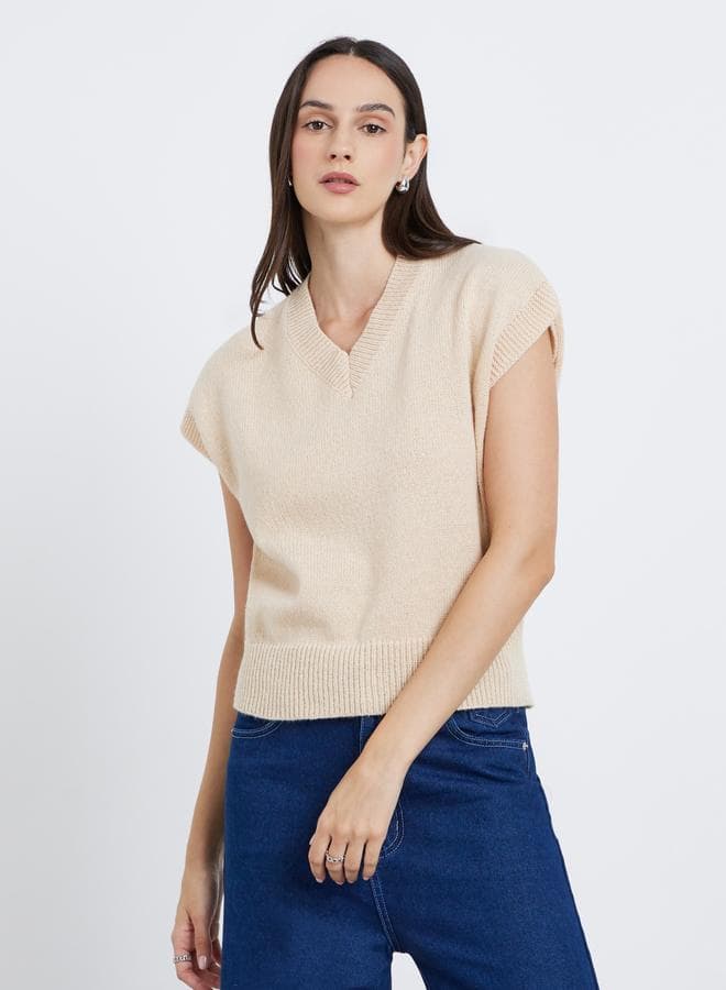Styli Women Beige Boxy Fit Knit Vest