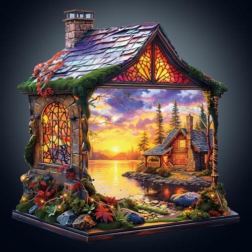 WOODBESTS Wooden Puzzles for Adults Sunset Cottage Wooden Jigsaw Puzzle for Adults Unique Animal Shape Wood Puzzles Adult Xmas Birthday Gifts for Puzzles Lovers 250 pcs L 134 131in
