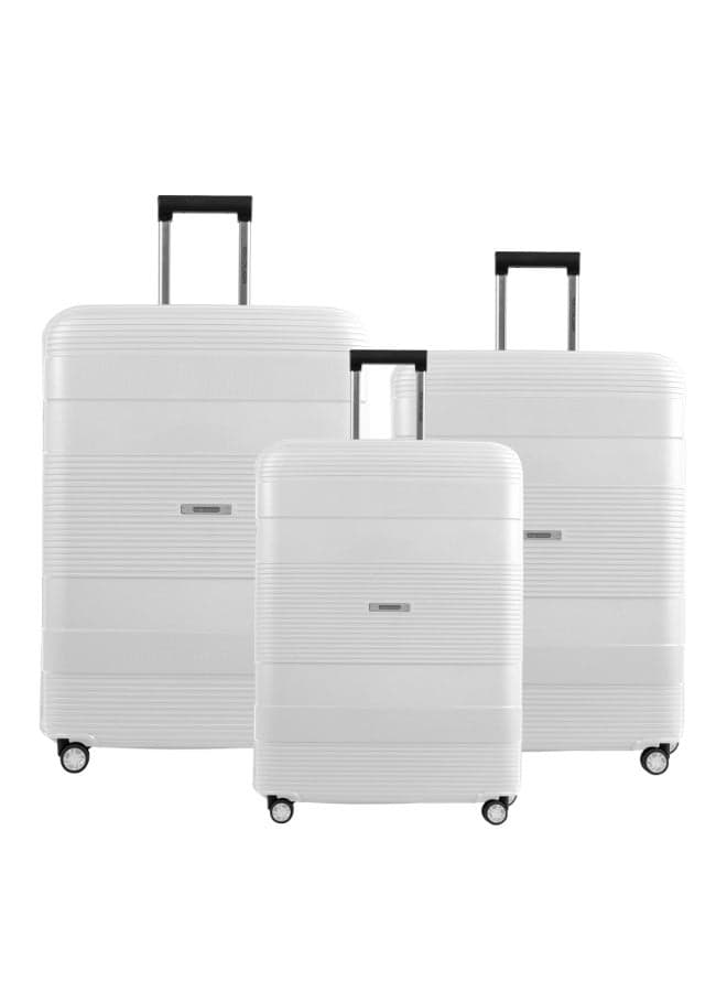 Tom Cruiser Intellicase Polypropylene Hard Luggage Suitcase Set, Tri-Extra 3-Point Lock, TSA, 3 Pcs, All White, 2-Year Warranty