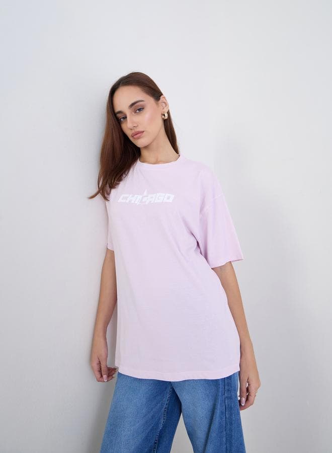 Styli Women Pink Oversized Acid Wash T-Shirt