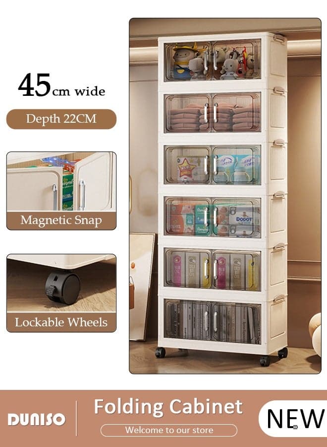 6 Layer Collapsible Plastic Storage Bins,Stackable Plastic Storage Organizers With Lids, Stackable Plastic Storage Bins With Doors And Wheels, Ideal For Kitchen Living Rooms & Bedroom & Office