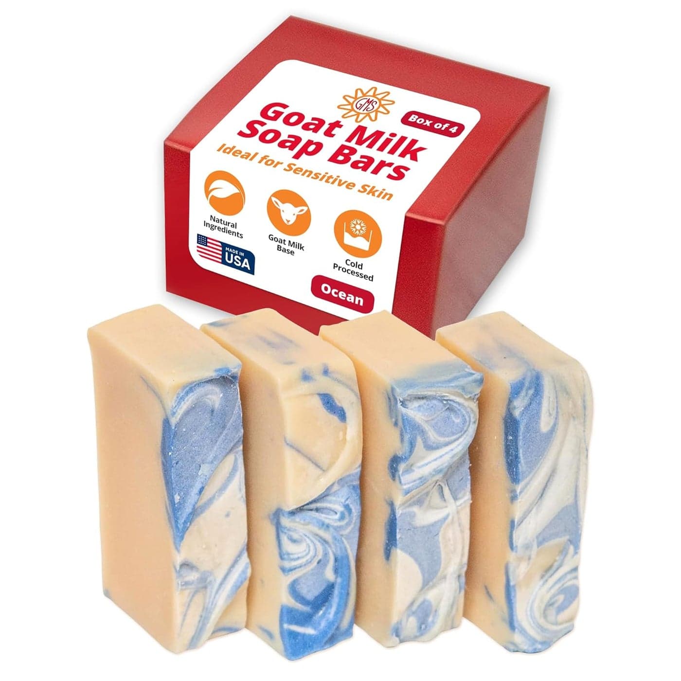 Goat Milk Stuff Goat Milk Soap OCEAN SOAP Handmade AllNatural Goat Milk Soap Bars for Dry Skin Relief Body Face Wash for Men and Women Bar Soap Box of 4