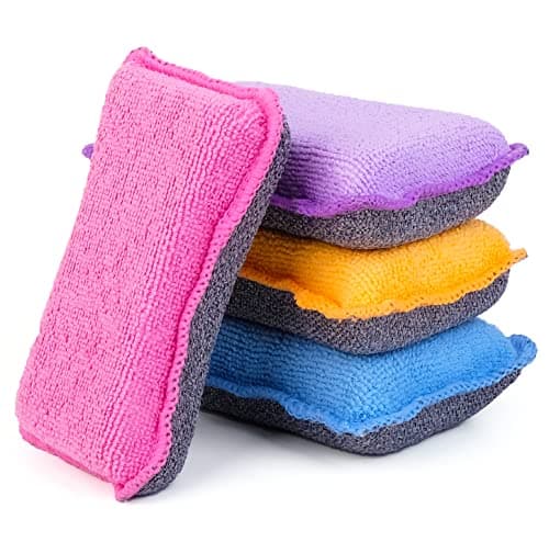 UPSTAR Kitchen Sponges for Dishes, Microfiber Cleaning Scrubber, Non-Scratch Scrubbies for Dishwashing and Bathroom, Size L Pack of 4