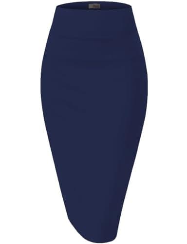 Hybrid & Company Women's Premium Nylon Ponte Stretch High Waist Pencil Suit Skirt Below Knee KSK45002 1073T Navy M