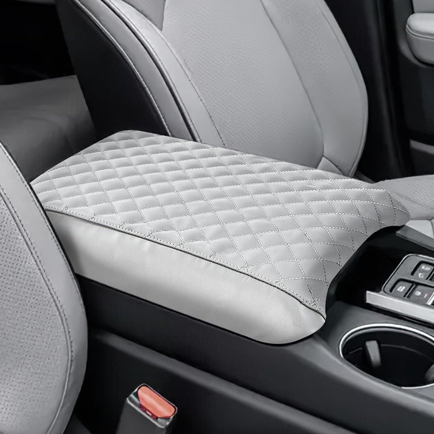 JOYTUTUS Center Console Cover Compatible with 2023 2024 2025 Pilot 2024 Passport Ridgeline Car Armrest Cover Console Pad Cushion Gray Leather Center Console Armrest Cover lid Middle Console Cover