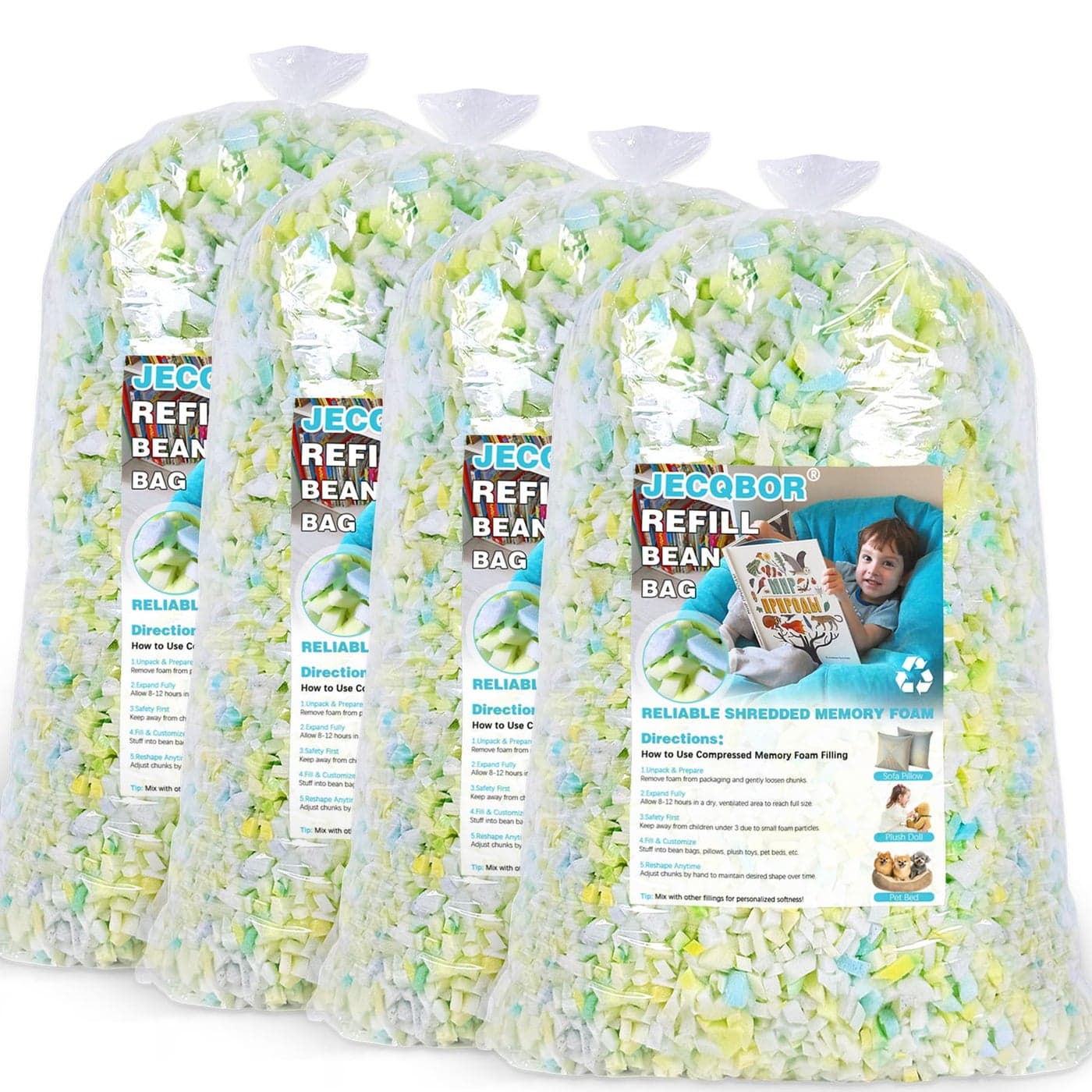 Jecqbor 20lbs Shredded Memory Foam Filling for Bean Bag Chair Premium Beanbag Stuffing High Density Memory Foam Refill