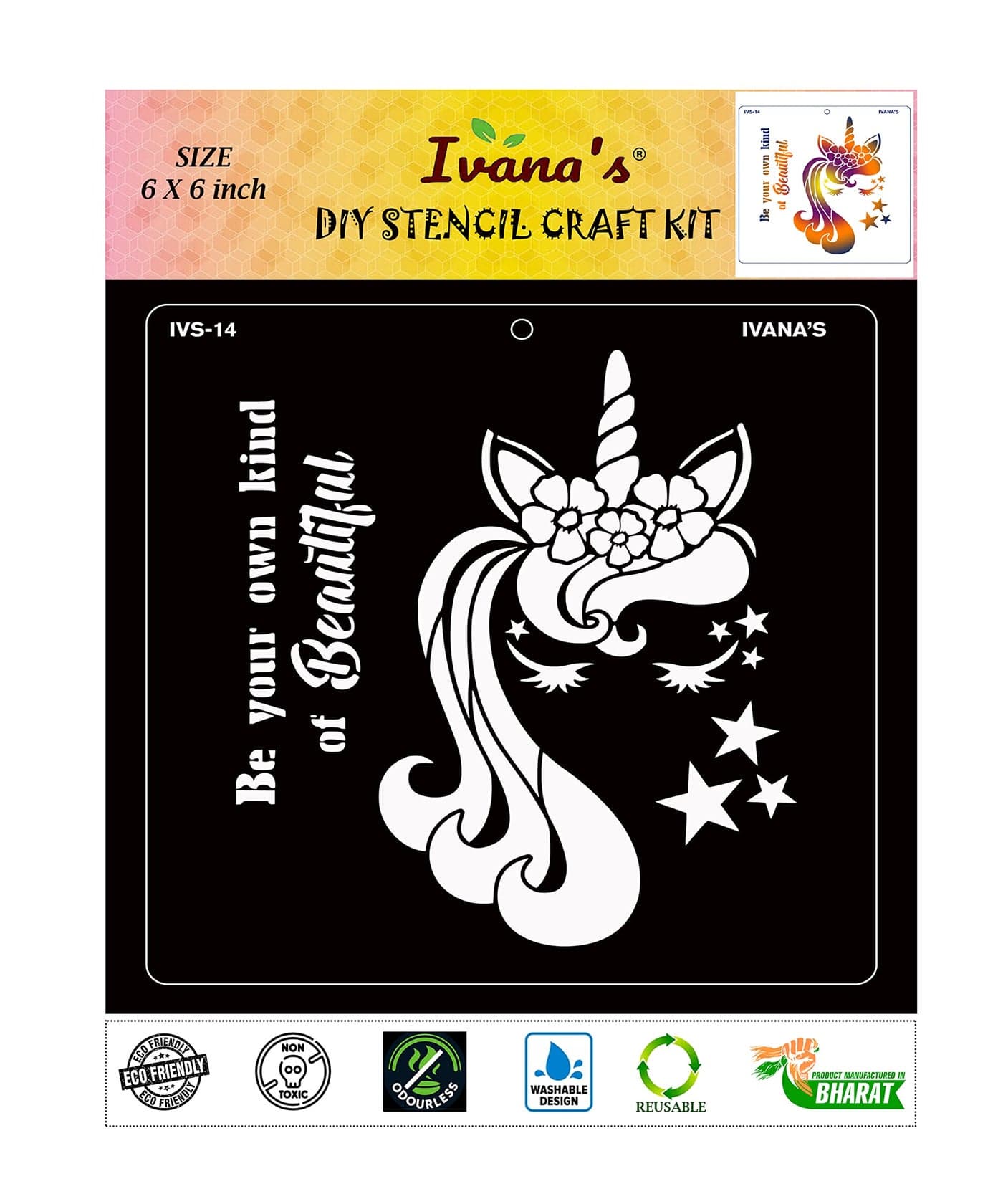 IVANA'S Kids Drawing Stencil for Art & Craft, DIY Decorative Stencil for Painting on Canvas, Fabric, Cloth, Paper, Glass, Furniture and Wall, Size - 6 x 6 inch, Pack of 1, IVS-14, Off White