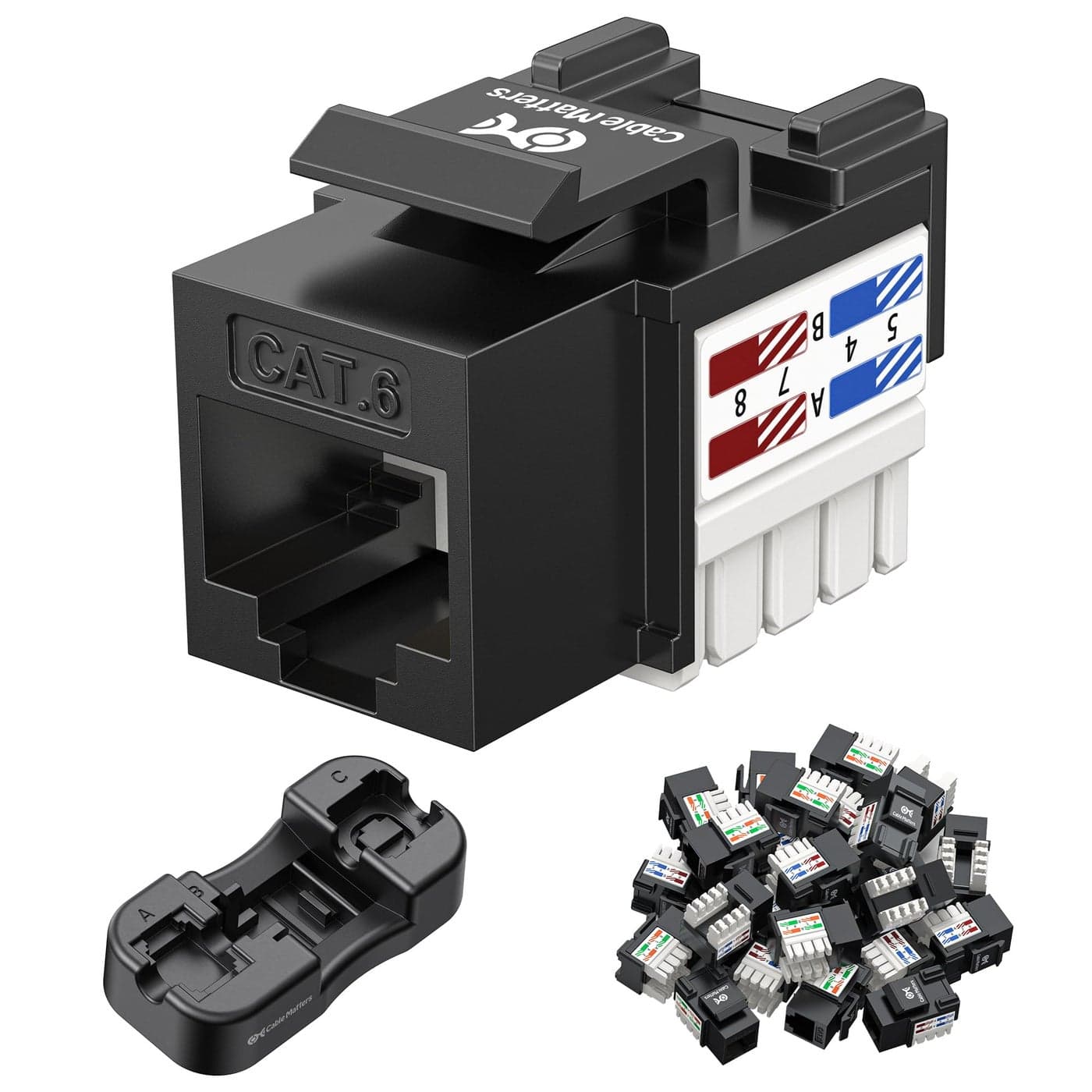 Cable Matters UL Listed 50Pack 10Gbps Cat6 Keystone Jacks RJ45 Keystone Jack Ethernet Modular Jack in Black with PunchDown Stand for Patch Panel and Wall Plate