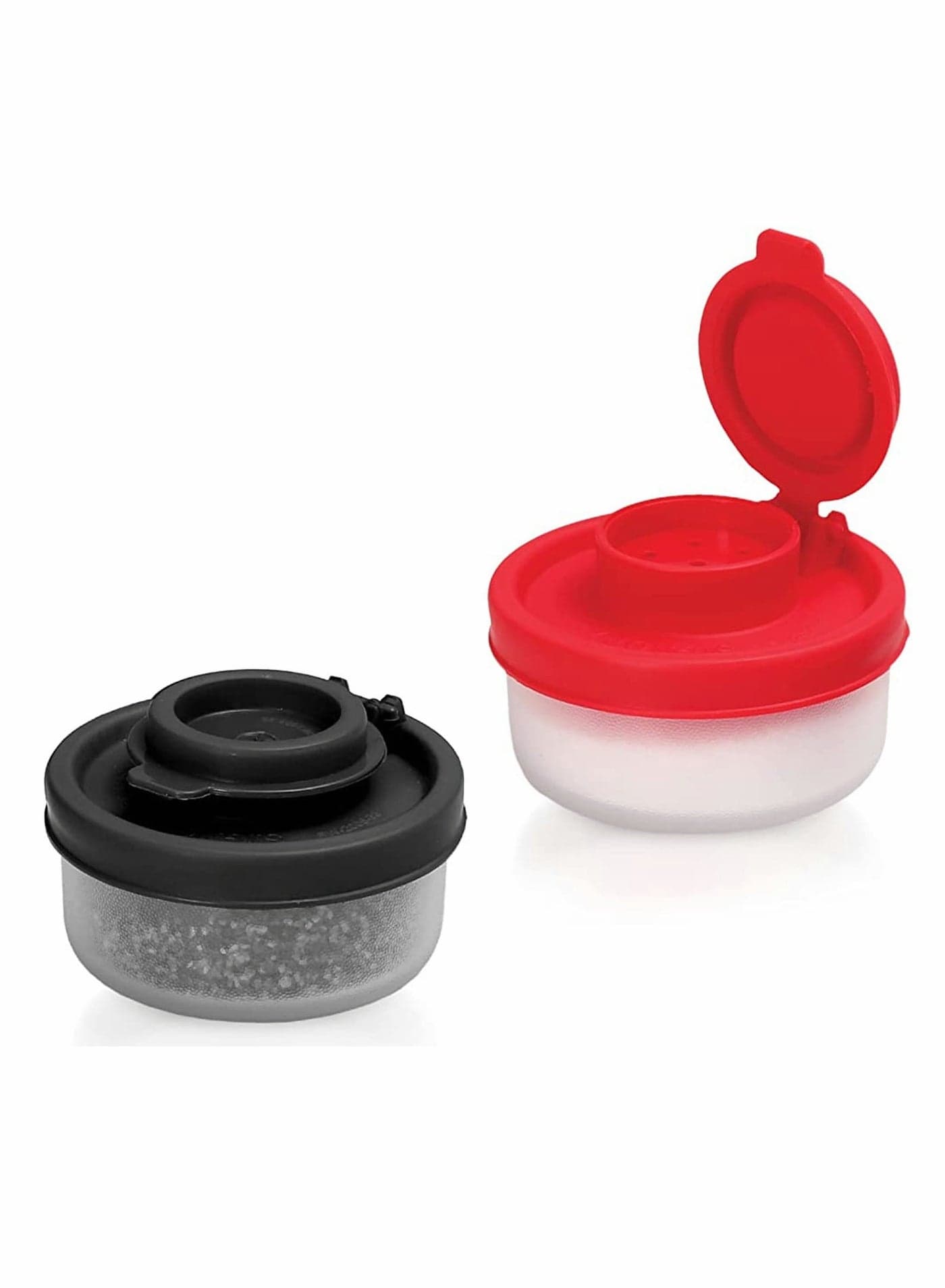 Salt and Pepper Shakers Moisture Proof Set of 2 Small Shaker Mini Plastic Airtight Spice Jar Dispenser to go Camping Picnic Outdoor Kitchen Lunch Boxes Travel Clear