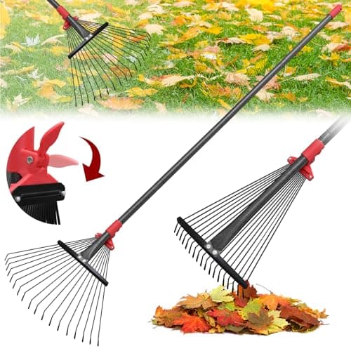 76Inch Adjustable Metal Leaf Rake 18 Metal Tines Heavy Duty Leaves Rake for Lawns with 818 Expandable Head Long Handle Garden Rakes for Women Kids Leaves Yard Gardening Grass Outdoor Camping Debris