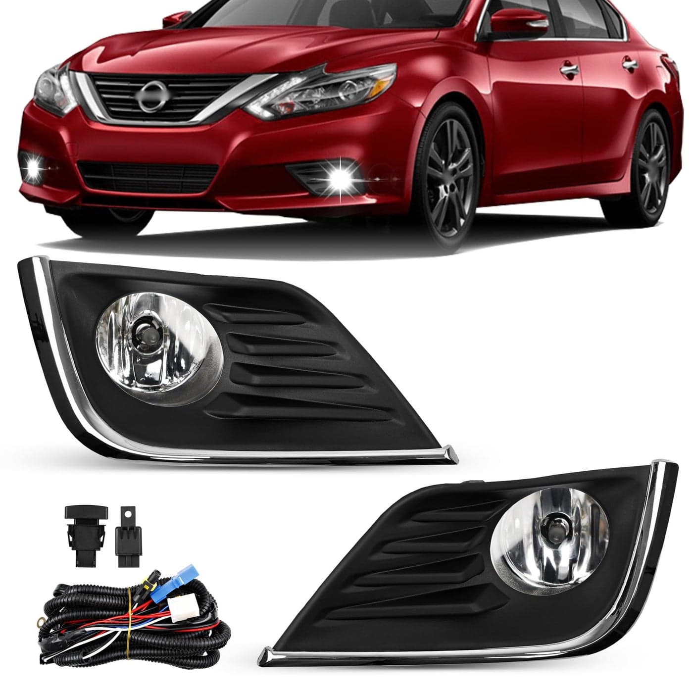 Misakomo Fog Lights Front Fog Lamps Assembly Compatible with Nissan Altima 2016 2017 2018 Fog Light Replacement Kit Replacement for NI1038139 NI1039139 622579HS0A and 622569HS0A