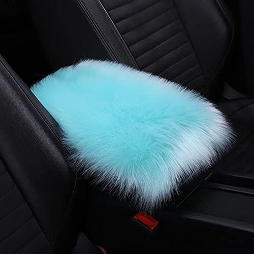 8sanlione Center Console Cushion PadCover 114x74 Furry Armrest Cover for Cars Vehicles SUVs Premium Sheepskin Wool Car Interior Accessories for WomenBlue