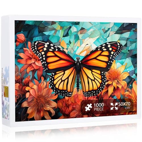 Soulchen Butterfly Puzzles for Adults 1000 Pieces Stained Glass Monarch Jigsaw Puzzle for Butterfly Lover Brain Challenging for Game Night Happy Family Time 275 x 197 Inch