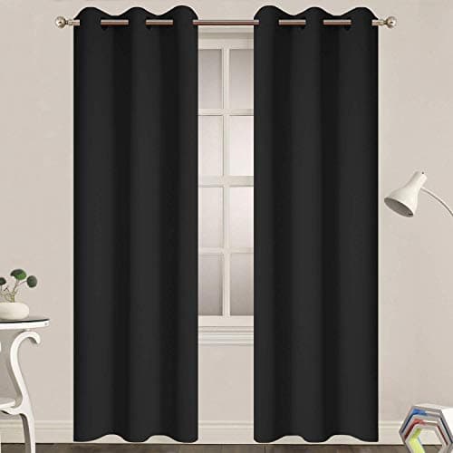 Yakamok Black Room Darkening Grommet Window Drapes Blackout Curtains Thermal Insulated Grommet Curtain Panels for Bedroom 38W x 84LOne Pair