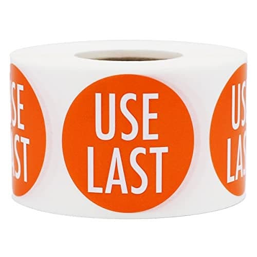 Orange with White USE Last Stickers 1.5 Inch Round Circle Dots 500 Adhesive Labels On A Roll for FIFO Inventory Rotation Stock Management and Food Prep Organization Made in the USA