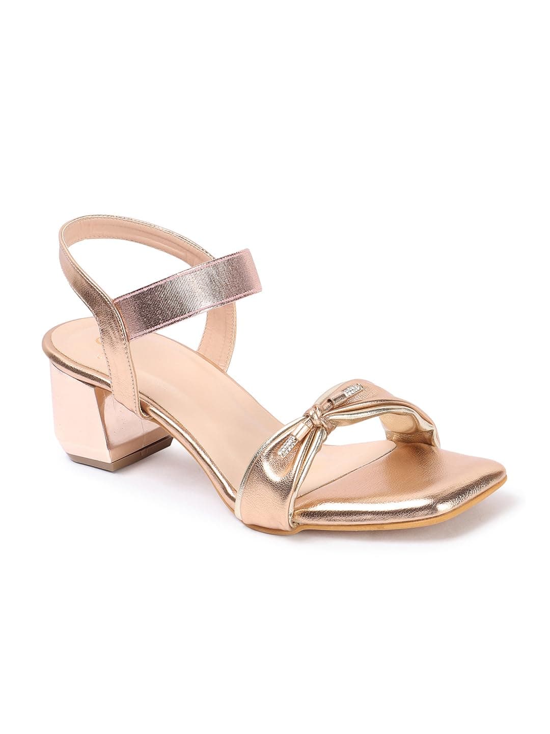 Carlton London Women Rose Gold Stylish Fashion Embellished Sandals for Outdoor, Party, Wedding and Holidays with Block Heels (38)