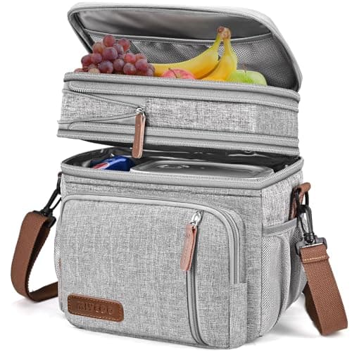 MIYCOO Lunch Bag & Lunch Box for Women Men Double Deck, Leakproof Insulated Soft Large Adult Lunch Cooler Bag for Work, Beach, Picnic, Camping, Travel (Grey,15L)