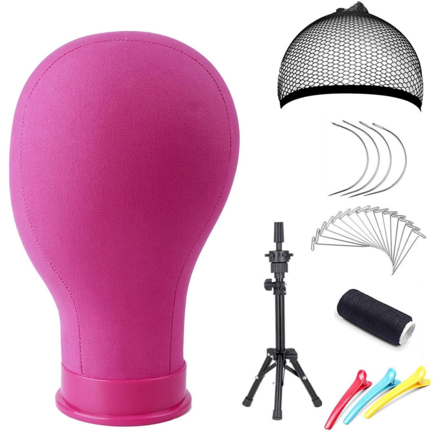 23 Inch Canvas Block Head Pink Wig Head with Wig Stand Tripod Mannequin Head Stand for Wigs Trimming Making Display23 Inch Pink