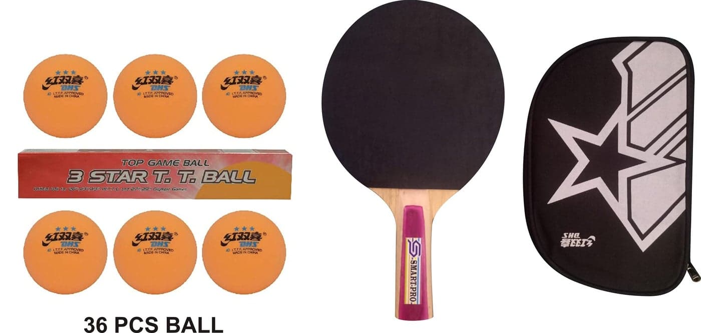 DHS TT BALL 40MM 3 STAR ORANGE (6 Pcs Box) 36 PCS WITH SMART PRO TT BAT SUN AND DHS BAT COVER