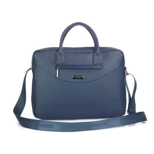 KENNETH COLE Unisex Professional 15 Inch Laptop Bag | Premium Glossy Textured PU Lightweight Briefcase Bag | Adjustable Shoulder Strap, for Work, Business and Travel | NAVY BLUE