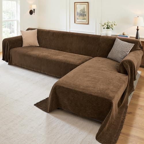 Houmiggle Sectional Couch Covers, 2 Pieces Washable L Shaped Couch Covers Sofa Blanket for Dogs Pet Friendly Sectional Sofa Slipcovers Furniture Protector,71"x 118"+ 71"x 118",(XX-Large,Coffee)