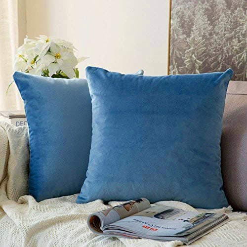 Khooti Velvet Cushion Cover, 28x28 Inch | Ice Blue | Pack of 2 | Solid Plain Soft & Smooth, Decorative Cushion Covers for Living Room, Bedroom, Couches, Chairs, Sofas, Beds & Home Decor