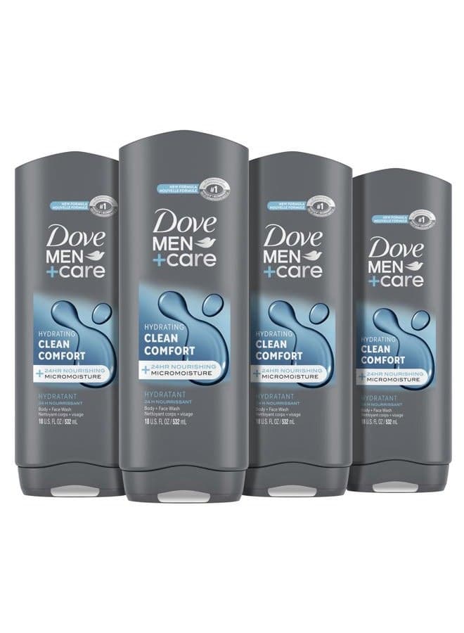 Body and Face Wash Clean Comfort 4 Count for Healthier and Stronger Skin Effectively Washes Away Bacteria While Nourishing Your Skin, 18 oz