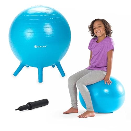 Gaiam Kids Stay-N-Play Children's Balance Ball - Flexible School Chair Active Classroom Desk Alternative Seating Built-In Stay-Put Soft Stability Legs, Includes Air Pump