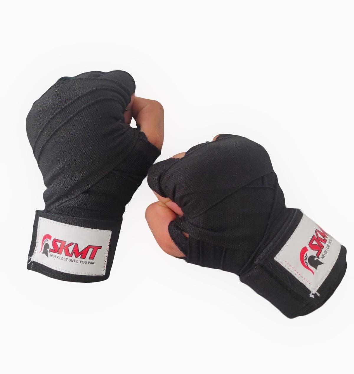 SKMT NEVER LOSE UNTIL YOU WIN Hand Wraps, Hand Wraps for Boxing, Boxing Hand Wrap/Punching Hand Wraps Length 180" (Black)