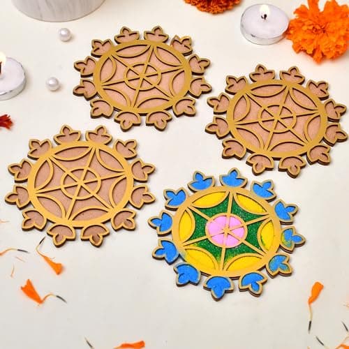 Rangoli Making Tools Kit, Rangoli Template for Diwali Decor, Reusable Poratable Floating Rangoli -Diwali Decoration Item for Home - Waterproof Rangoli Templete Office (Set of 4)