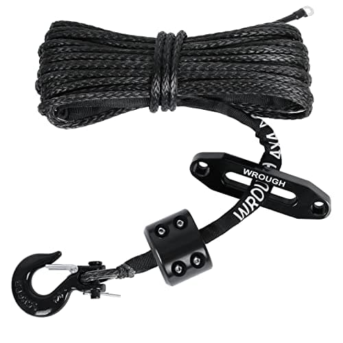 1/4" Synthetic Winch Rope Kit, 1/4 in x 50 Ft 10,000LBs Strength ATV Winch Rope Line with Steel Hook, Fairlead, Rubber Stopper, Protecting Sleeve and Thimble, Suitable for ATV, SUV, Vehicle (Black)