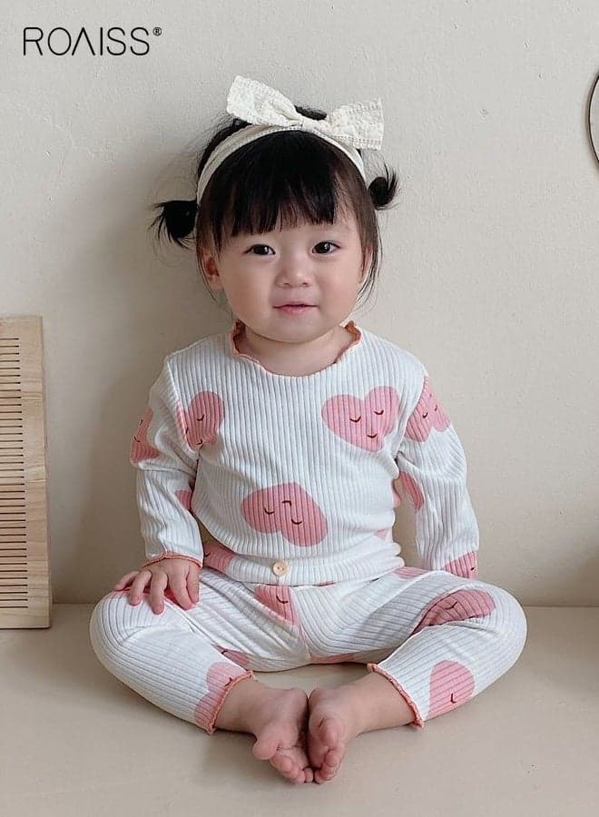 2PCS Baby Girls Pajamas Set, Adorable Pjs Set with Long Sleeve Top and Elastic Waist Pants, Breathable Sleepwear for Little Girls