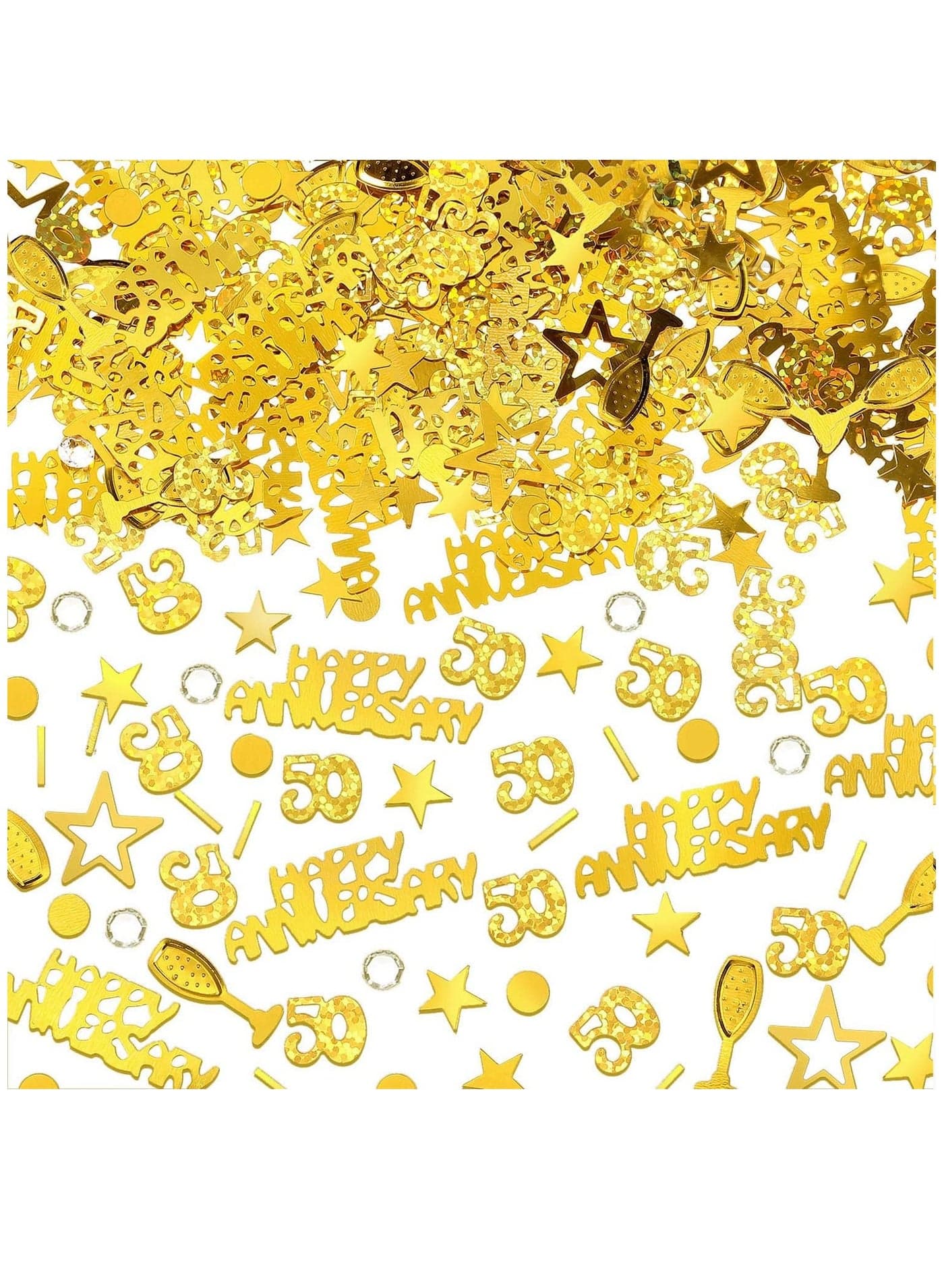 Confetti for 50th Happy Anniversary and 50th Party, Confetti Metallic Foil Star Circles Mix Confetti for Table Decorations Party Supplies DIY Art Gold, 150g
