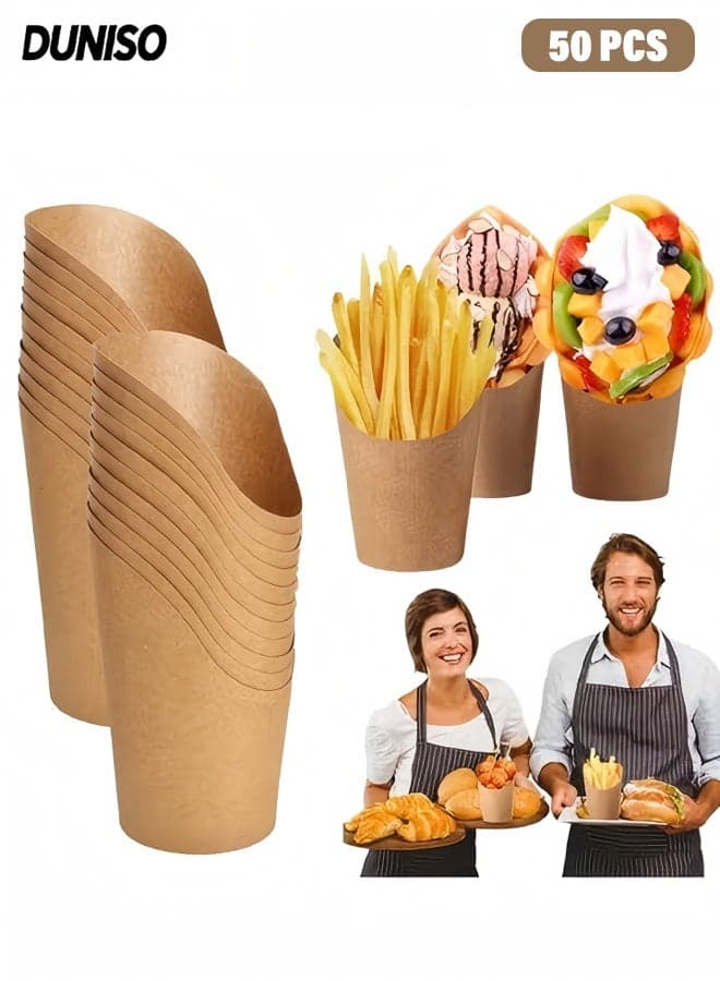 50PCS Disposable French Fries Holder,French Fries Cup Set, Take out Party Baking Supplies Snack Cups, Kraft Paper Snack Dessert Cups for Wedding, Birthday, Party