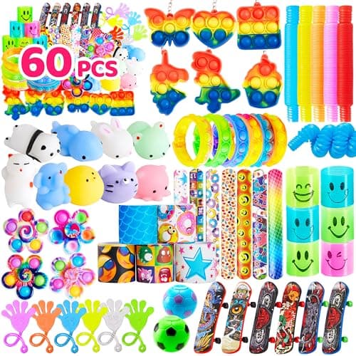 JOYIN 60 Pcs Party Favors for Kids Fidget Toys Pack Sensory Toy Goodie Bags Fillers for Birthday Party Prizes in Bulk for School Pinata Stuffers Classroom Prizes Treasure Box Toys