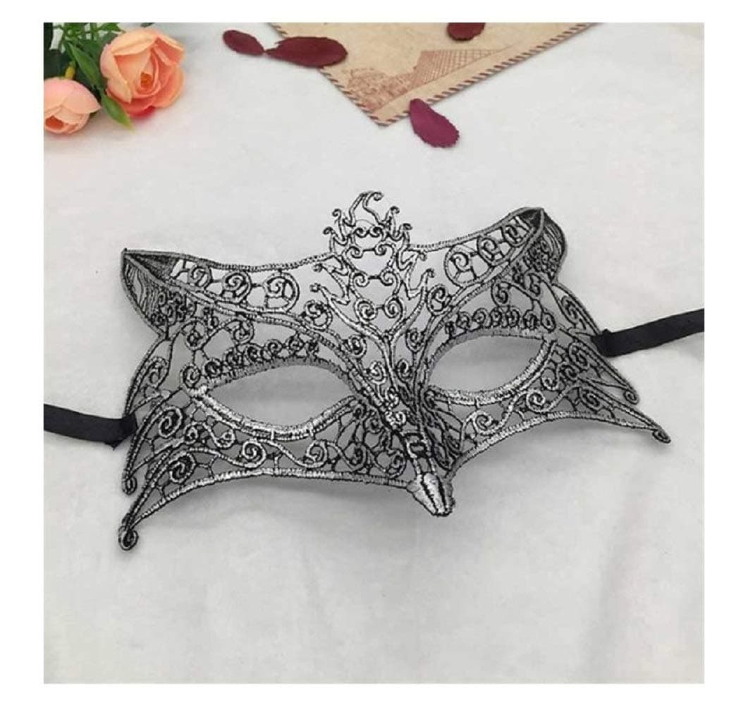 Digital Shoppy Reversible Silver Black Lace Venetian Mask Party Masquerade Queen Eye Mask Women Cosplay Costume Christmas Party Halloween Masks (Silver 23)