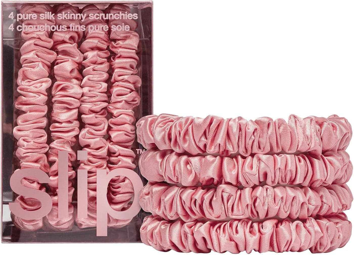 slip Skinny Pink Scrunchies Back to Basics AntiCrease AntiBreakage Slipsilk Design Protects Delicate Hair Includes 4 Pure Rose Silk Scrunchies 4 Pack