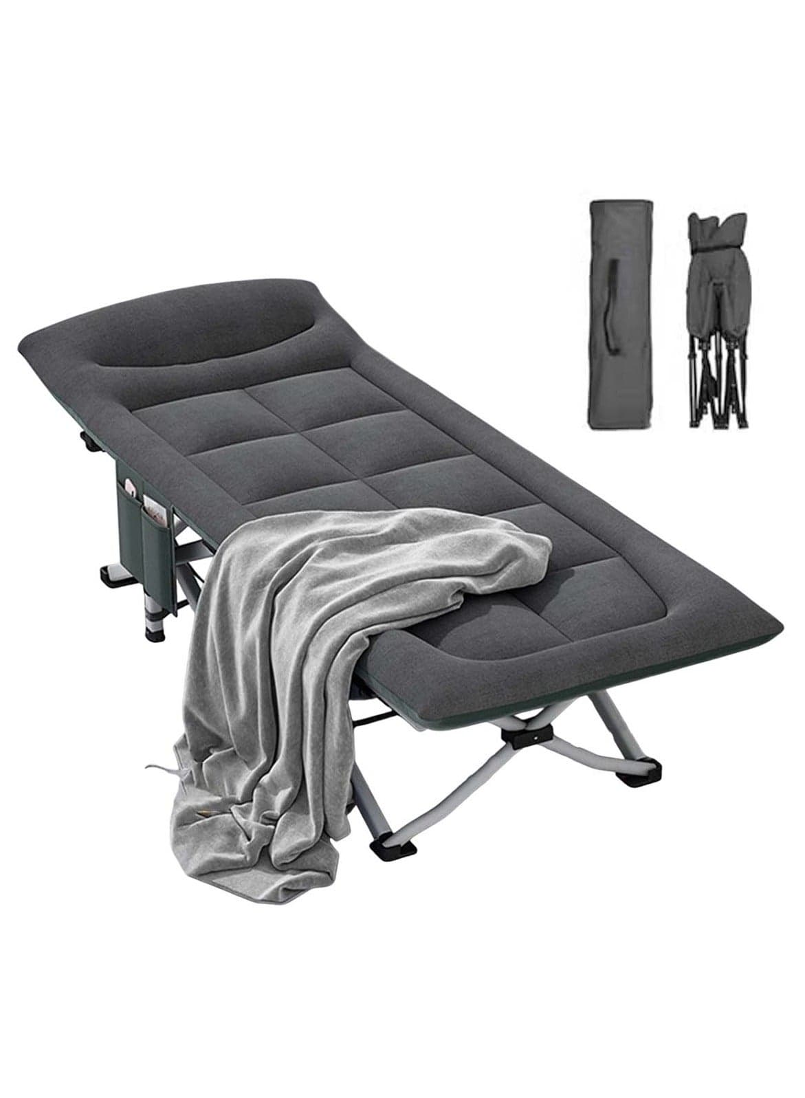 Dragon Dance Fabric Folding Bed with Pillow & Blanket 190×68×40 cm (Black & Gray)